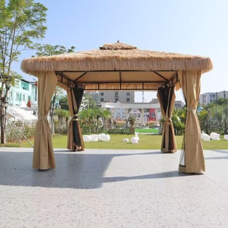 גזיבו 3×3 דמוי קש – הצללה יוקרתית בסגנון מקסיקני | KIKIS